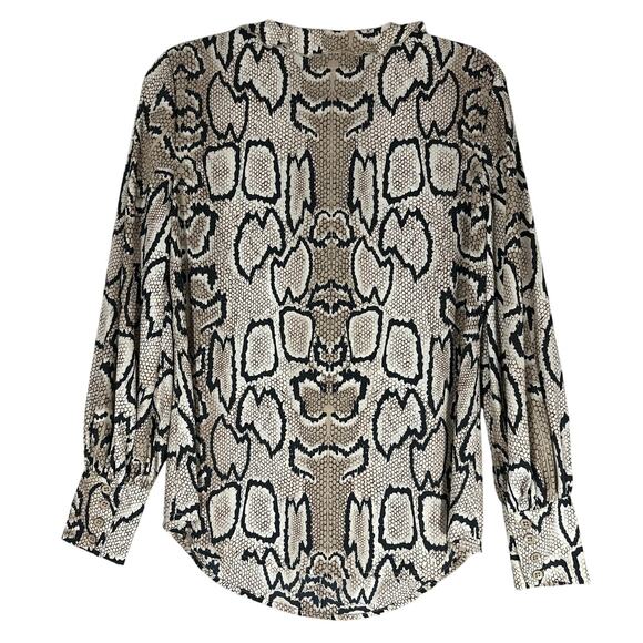 Cabi Serpentine Snakeskin Blouse Sz S Ruffle Collar‎ Balloon Sleeve Split Neck - Picture 2 of 9